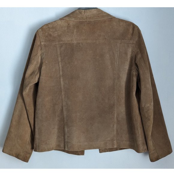 Leather Jacket Buttons Pockets Tan - Picture 2 of 5